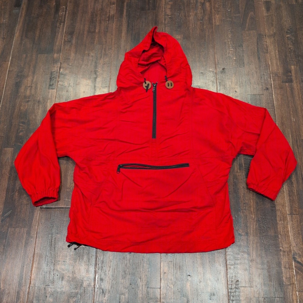 Vintage LL Bean Stowaway Anorak Jacket Hooded‎ Red Pullover Womens XS Petite 90s
